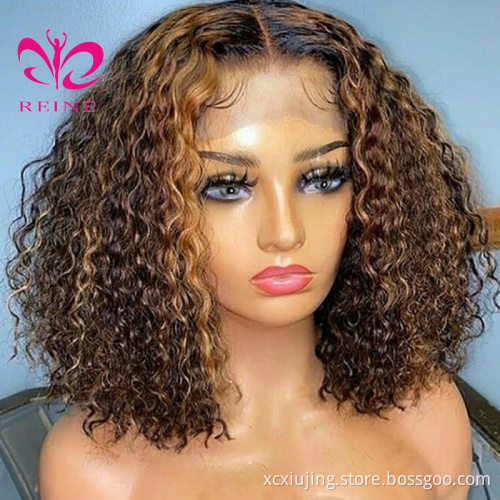 Good Short Full Lace Bob Human Hair Wigs 4*4 Closure Highlight Colored Curly Bob Wigs  For Black Women Hot sale products